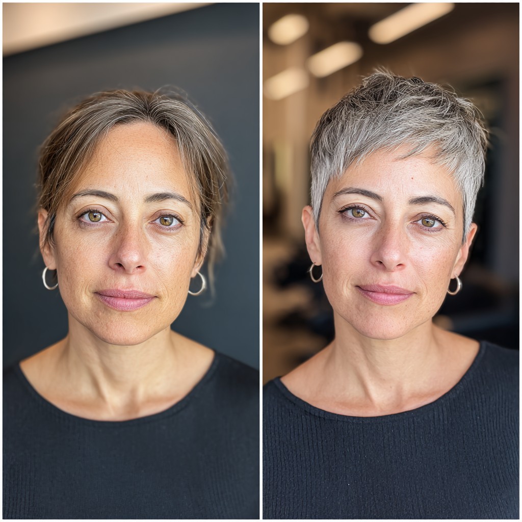 Sleek Silver Layered Pixie for Mature Skin