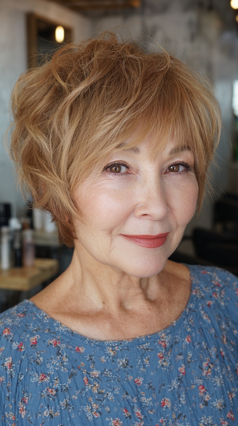 Soft Caramel Tousled Bob with Lifted Roots