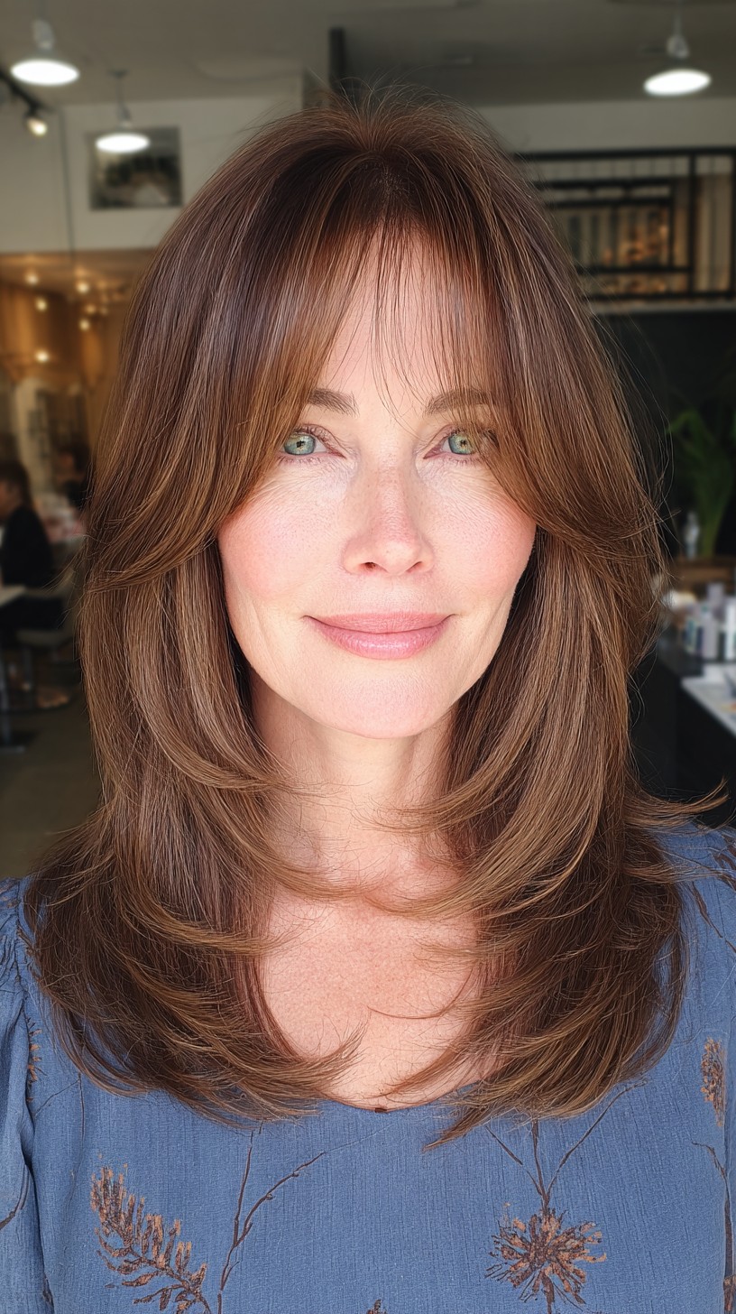 Soft Chestnut Layered Cut with Face-Framing Highlights