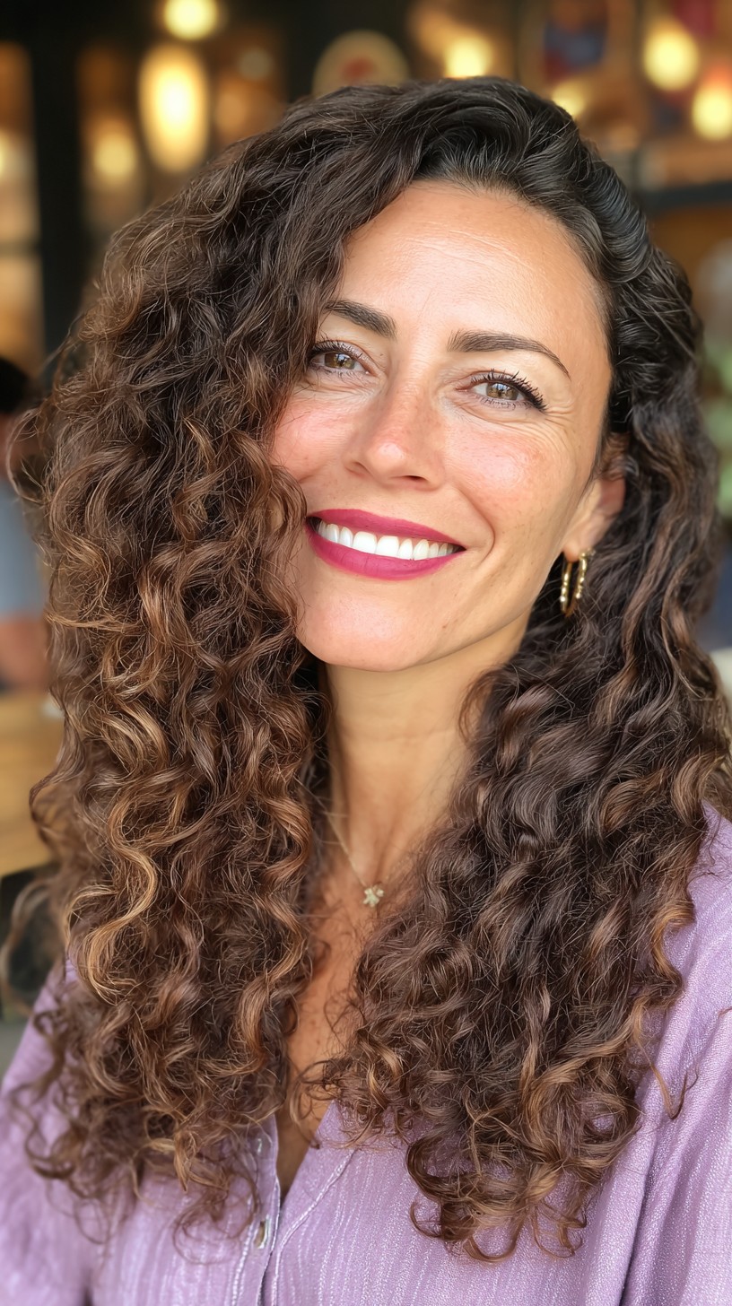 Sumptuous Chocolate Curled Locks with Natural Volume