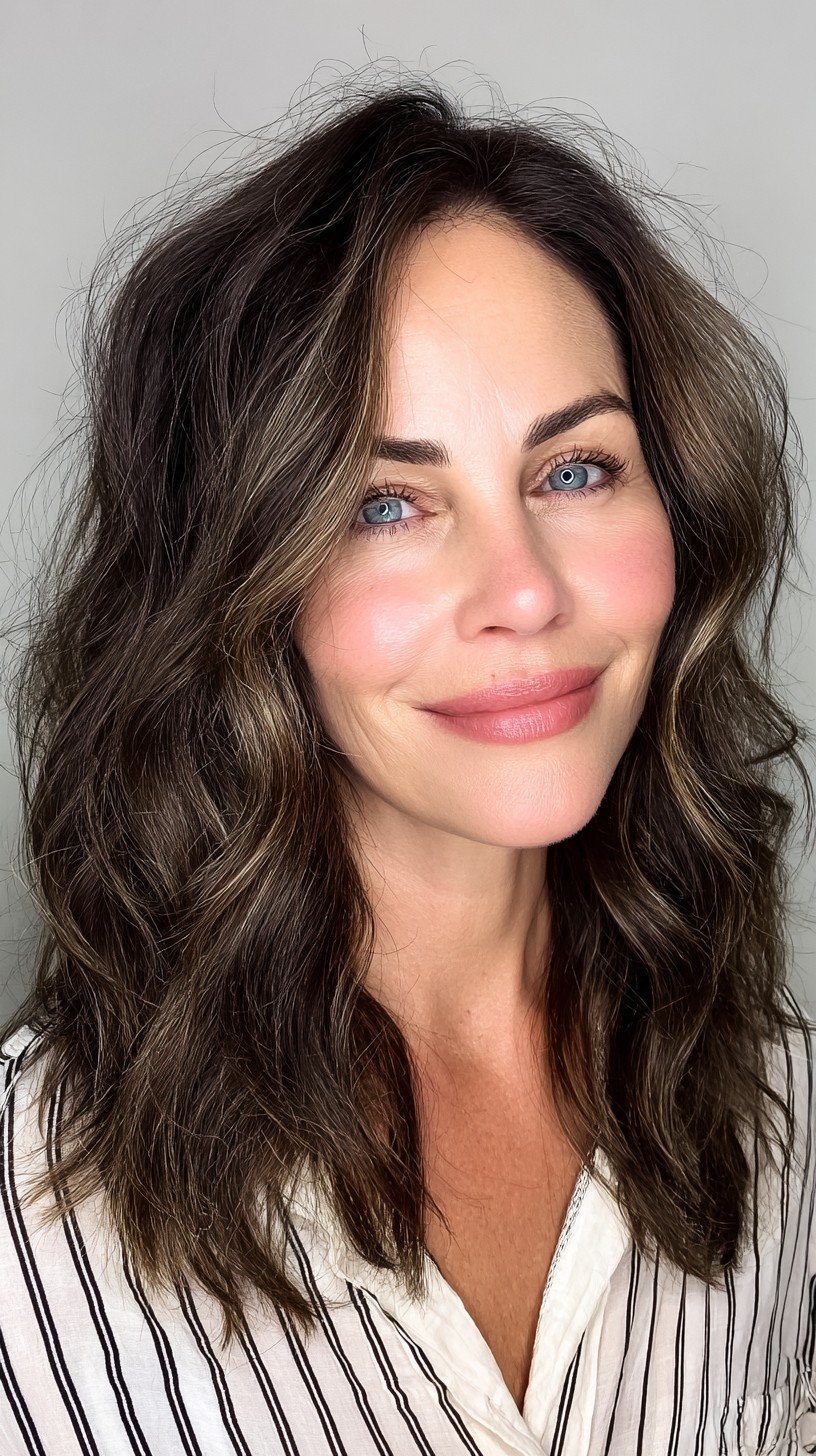 Sun-Kissed Brunette Waves with Natural Flow