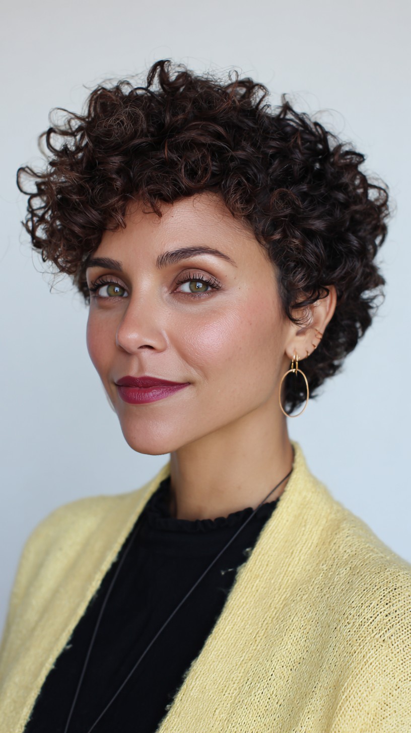 Textured Chestnut Curls with Soft Fringe