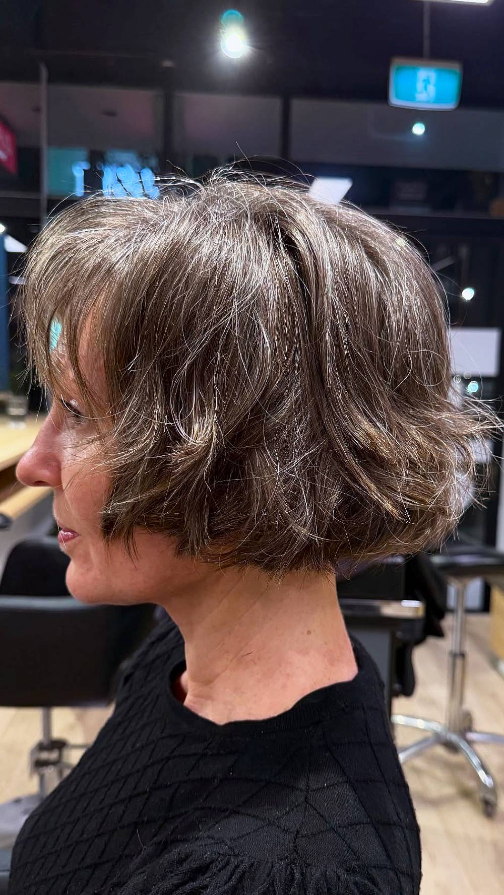 Textured Grey Shaggy French Bob with Soft Waves