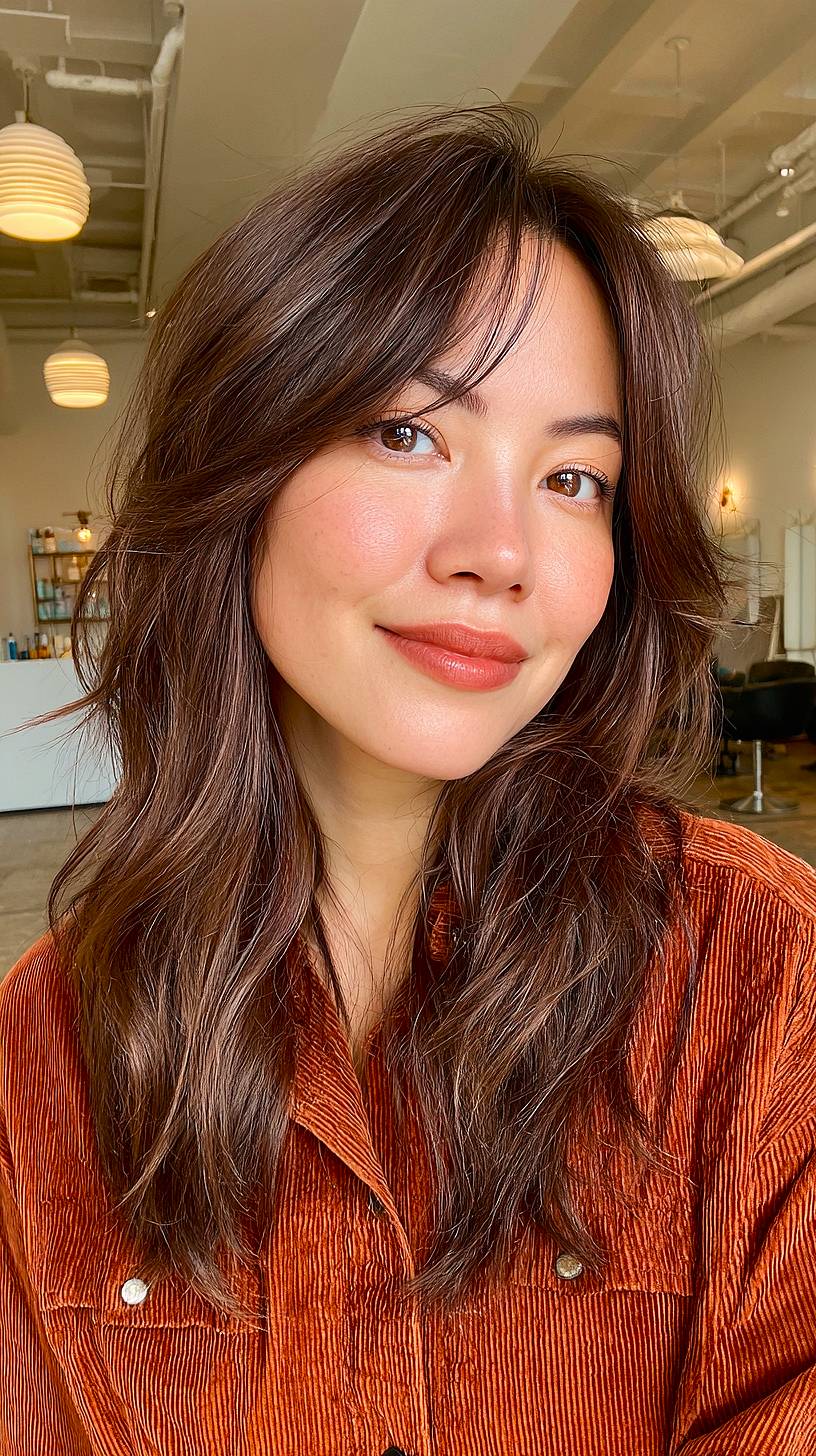 Textured Long Layers with Soft Face-Framing Bangs