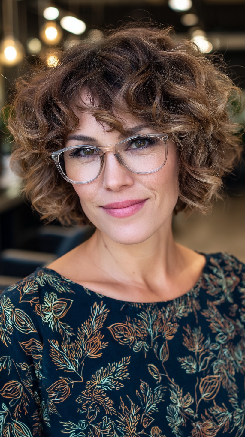 Textured Tawny Curls with Tapered Silhouette