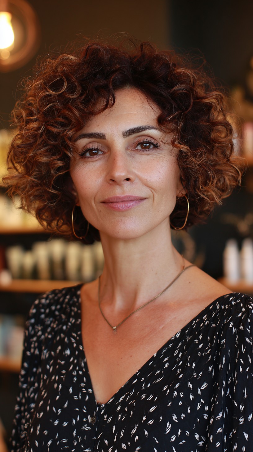 Vibrant Auburn Ringlet Bob with Subtle Highlights