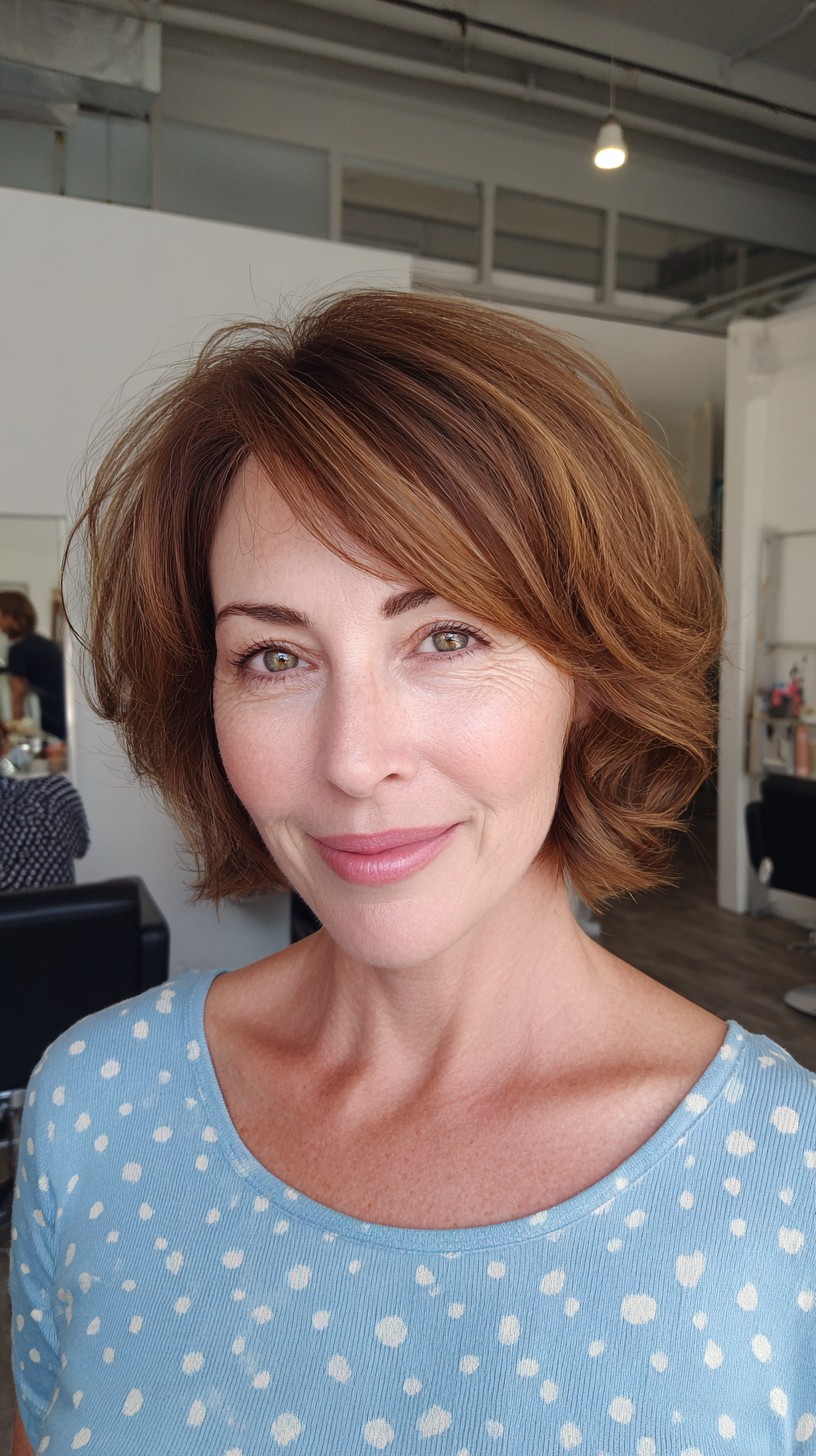 Vibrant Copper Bob with Swooping Layers