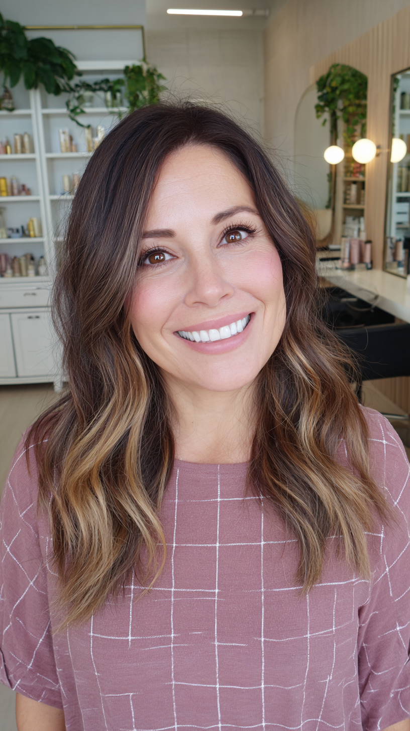 Wavy Brunette with Luminous Blonde Highlights