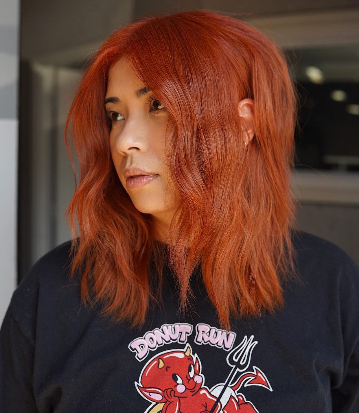 Bright Tangerine Mid-Length Shag with Textured Ends