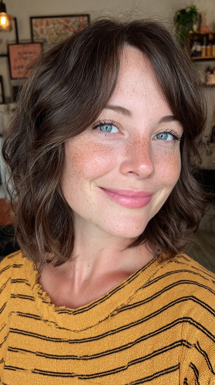 Brunette Wavy Bob with Natural Highlights