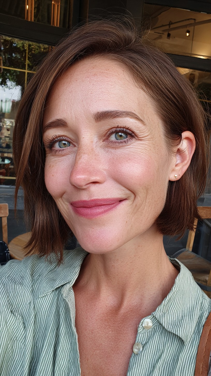 Chic Brunette Textured Bob with Subtle Highlights