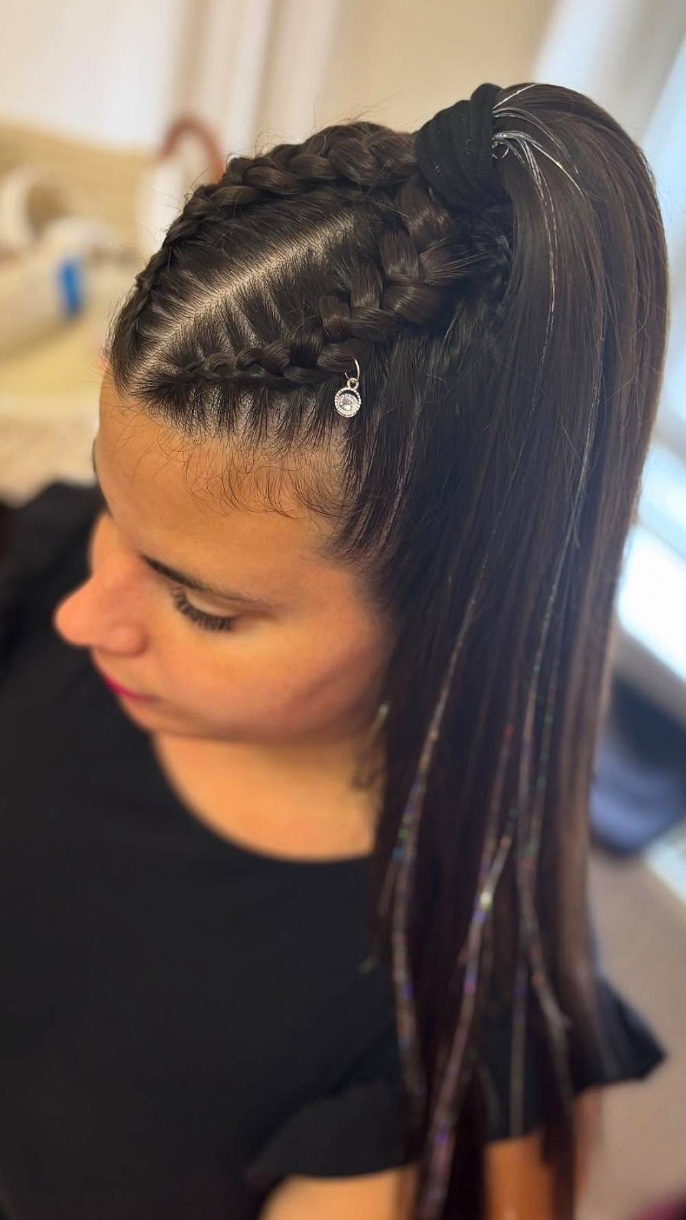 Chic Double Braided Ponytail with Sparkling Accents