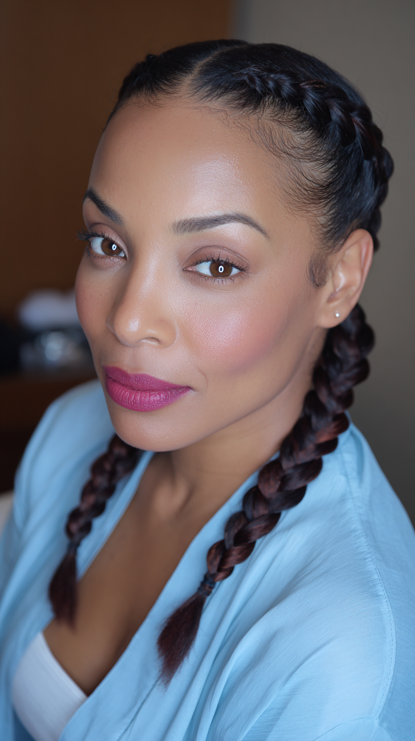 Chic Double Dutch Braids with Rich Ombre Highlights