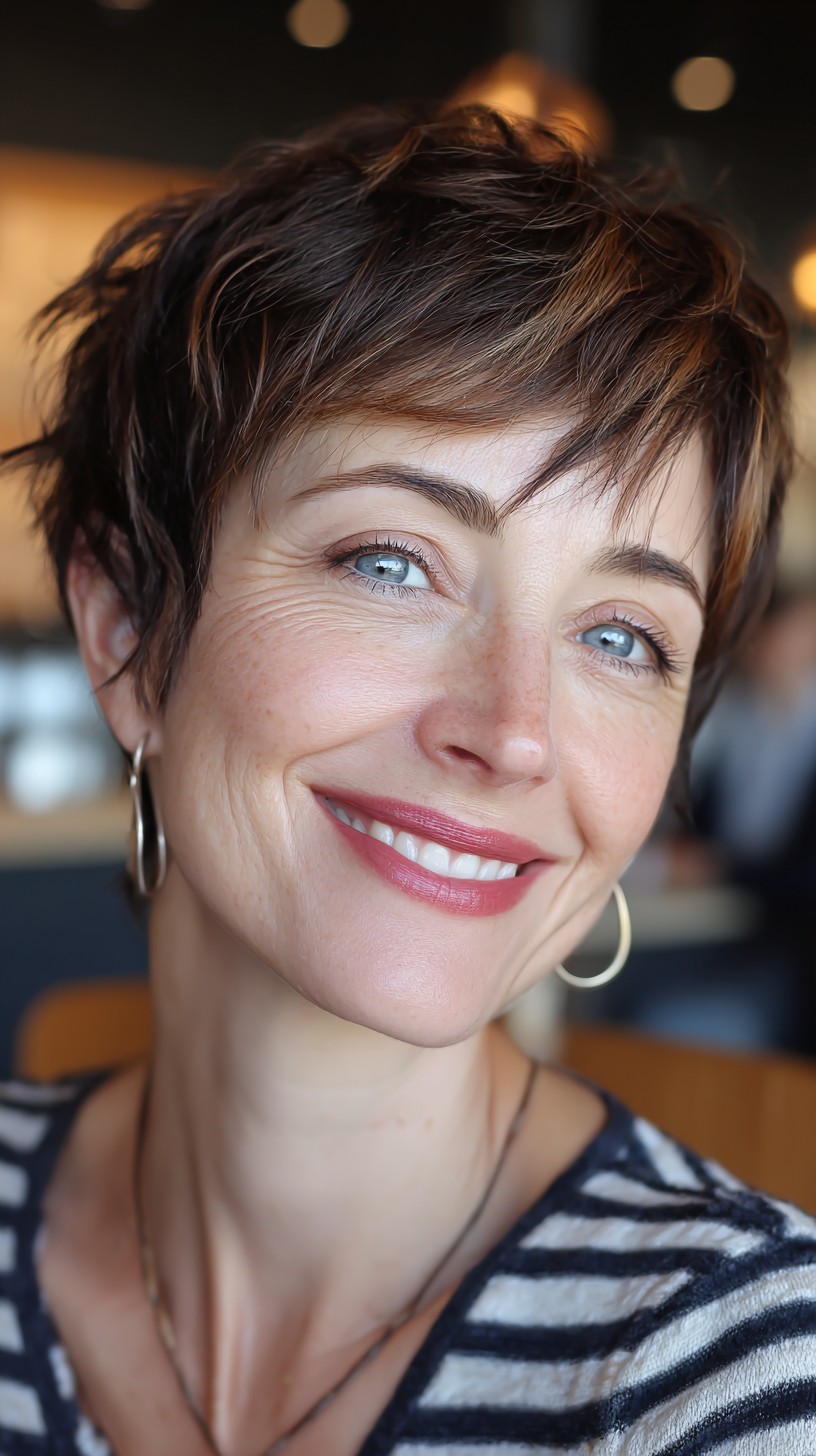 Chic Textured Tawny Pixie with Natural Highlights