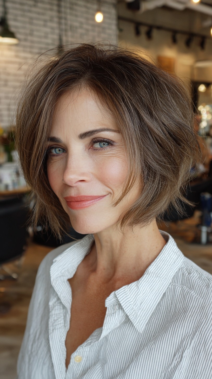 Chic Tousled Bob with Subtle Dimensional Highlights