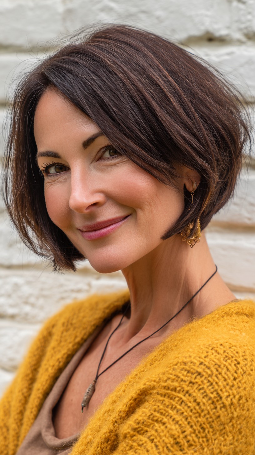 Classic Chestnut Stacked Bob with Delicate Texture