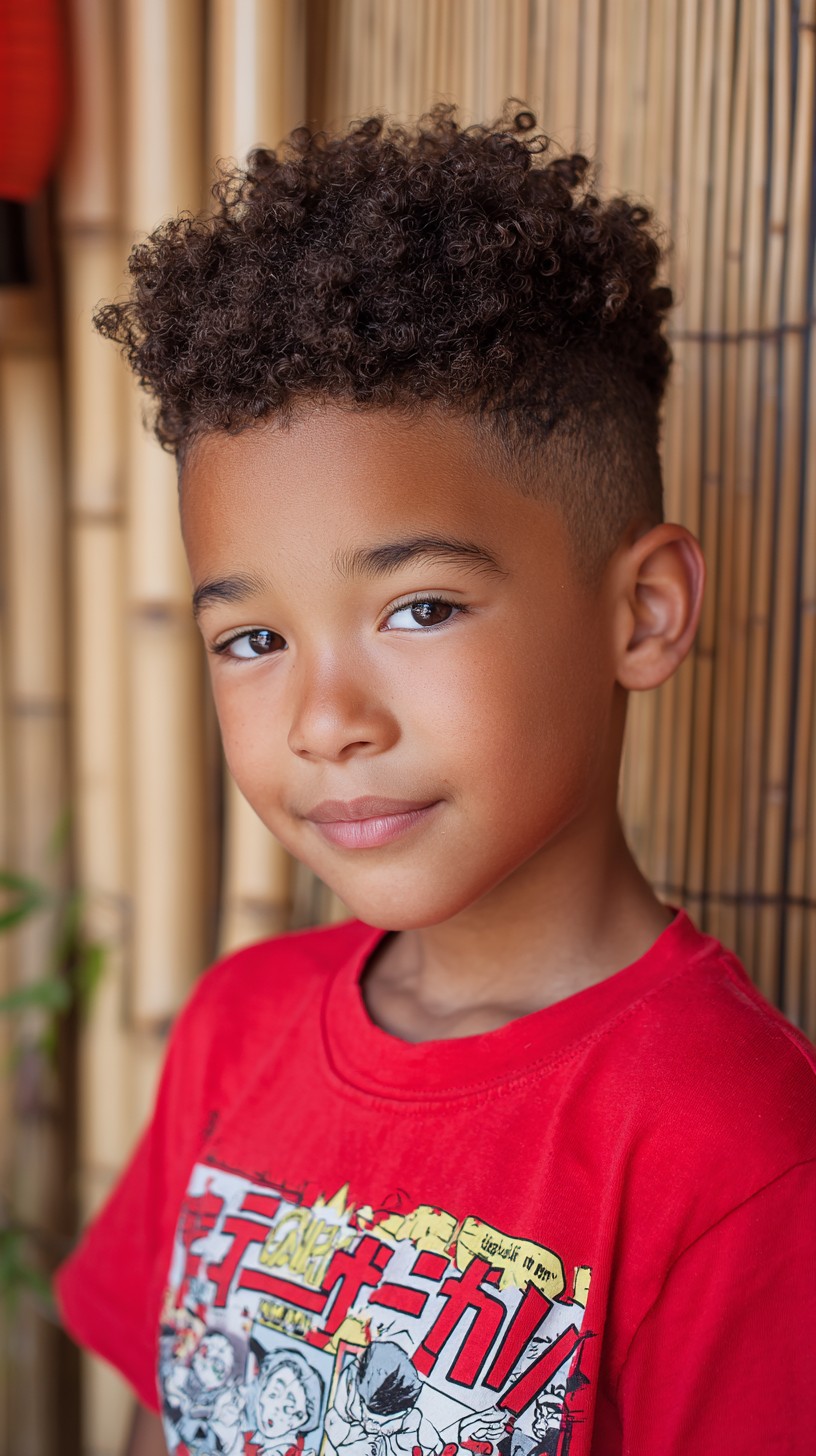 Curly Tapered Top with Neatly Trimmed Sides