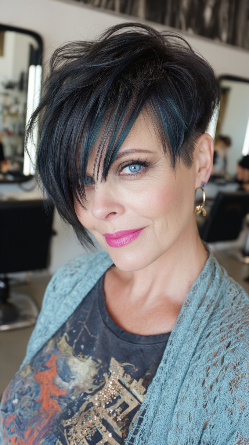 Pixie atrevido con puntas azul verdosas y corona elevada
