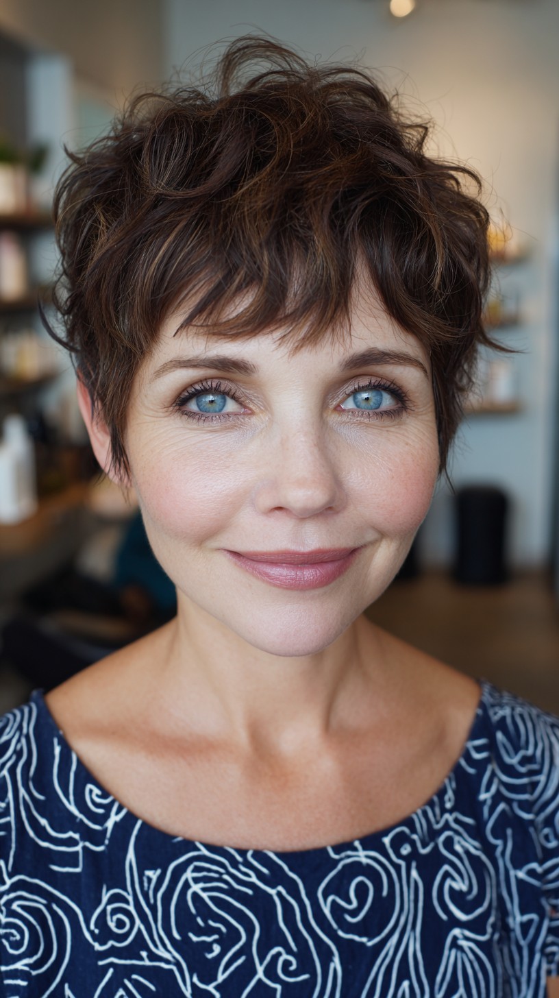 Effortless Brunette Tousled Pixie with Natural Highlights