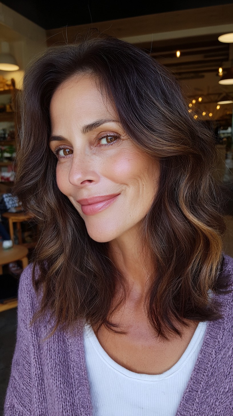 Effortless Chestnut Waves with Delicate Face-Framing