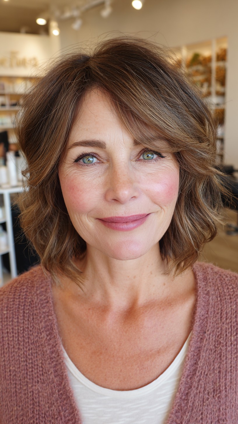 Effortless Tousled Bob with Natural Highlights