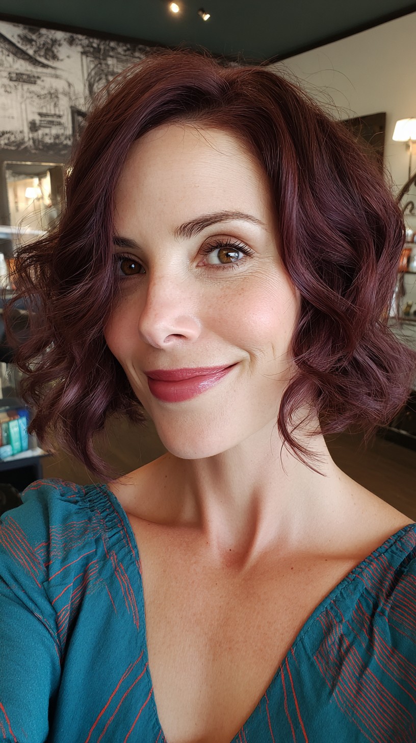 Effortless Tousled Bob with Rich Burgundy Tones