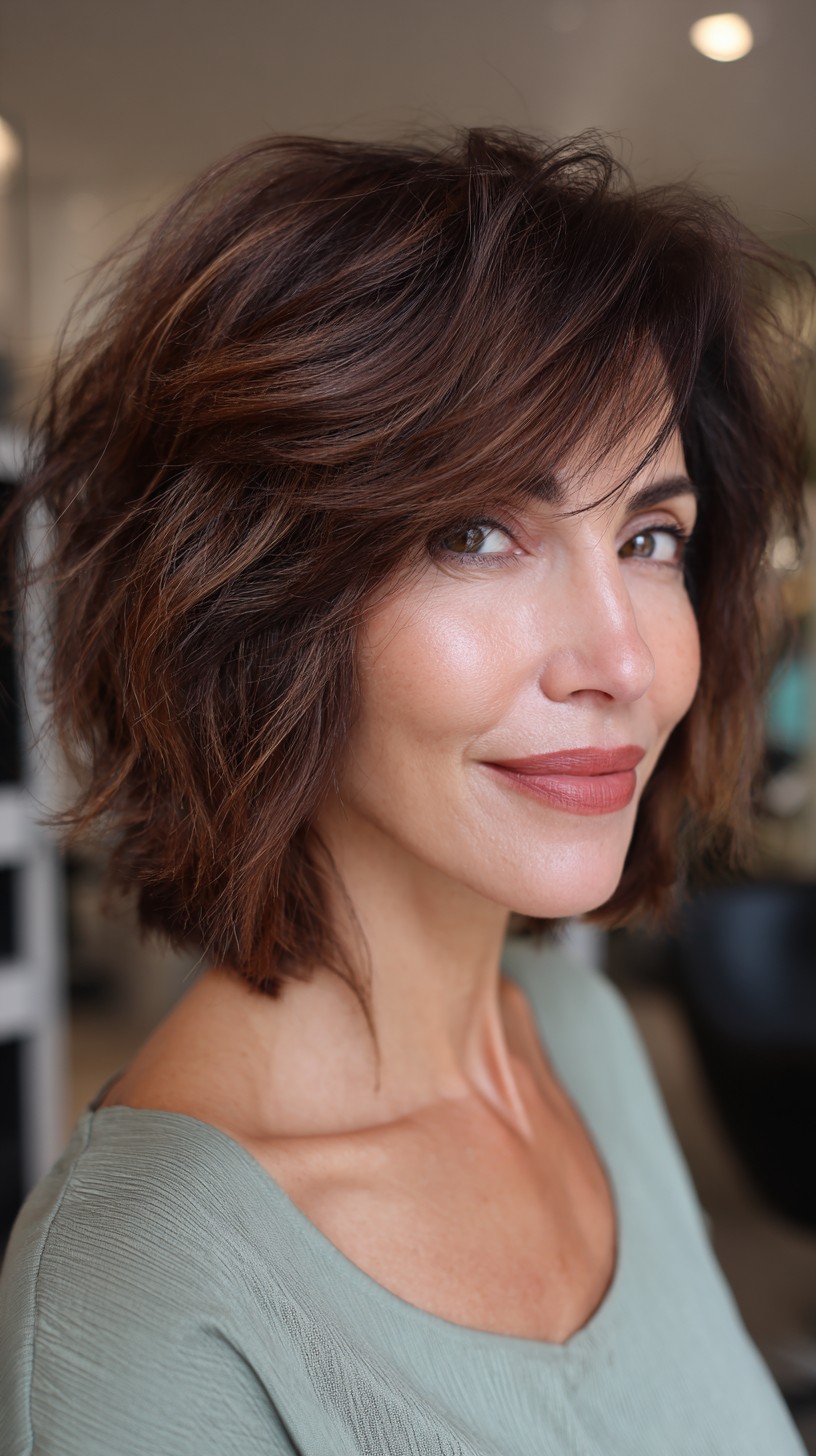 Effortless Tousled Chestnut Bob