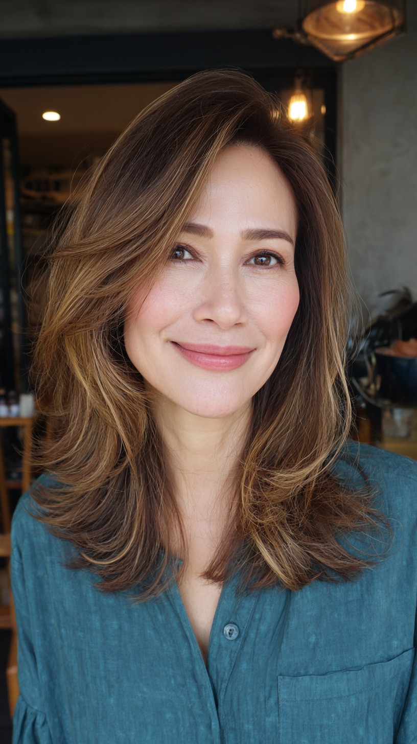 Elegant Caramel Balayage with Soft Waves