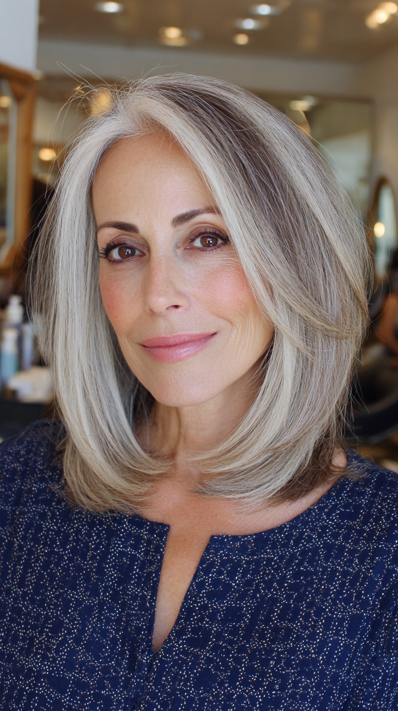 Elegant Silver Layered Bob with Soft Waves