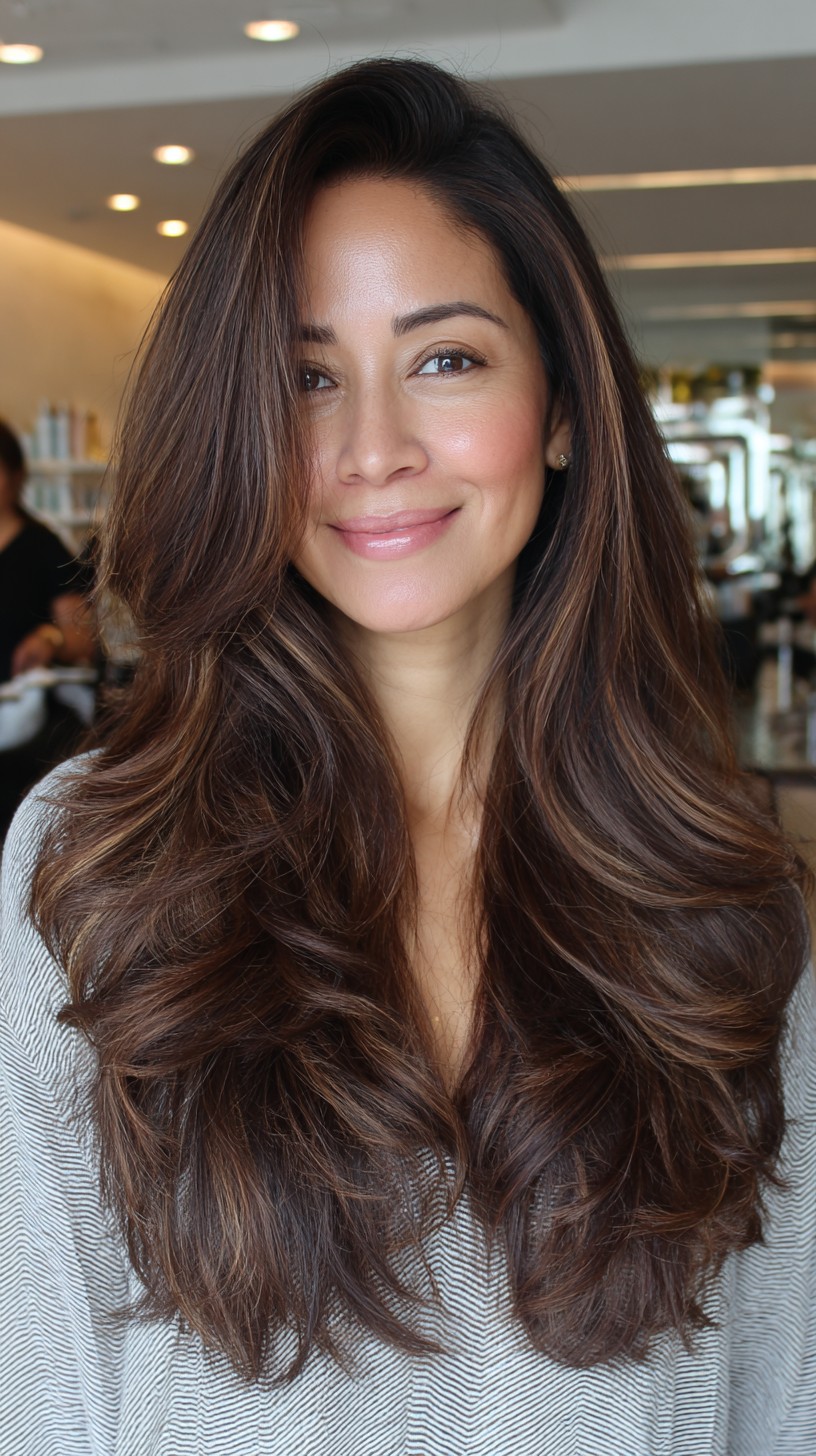 Glamorous Chestnut Tresses with Dynamic Layers
