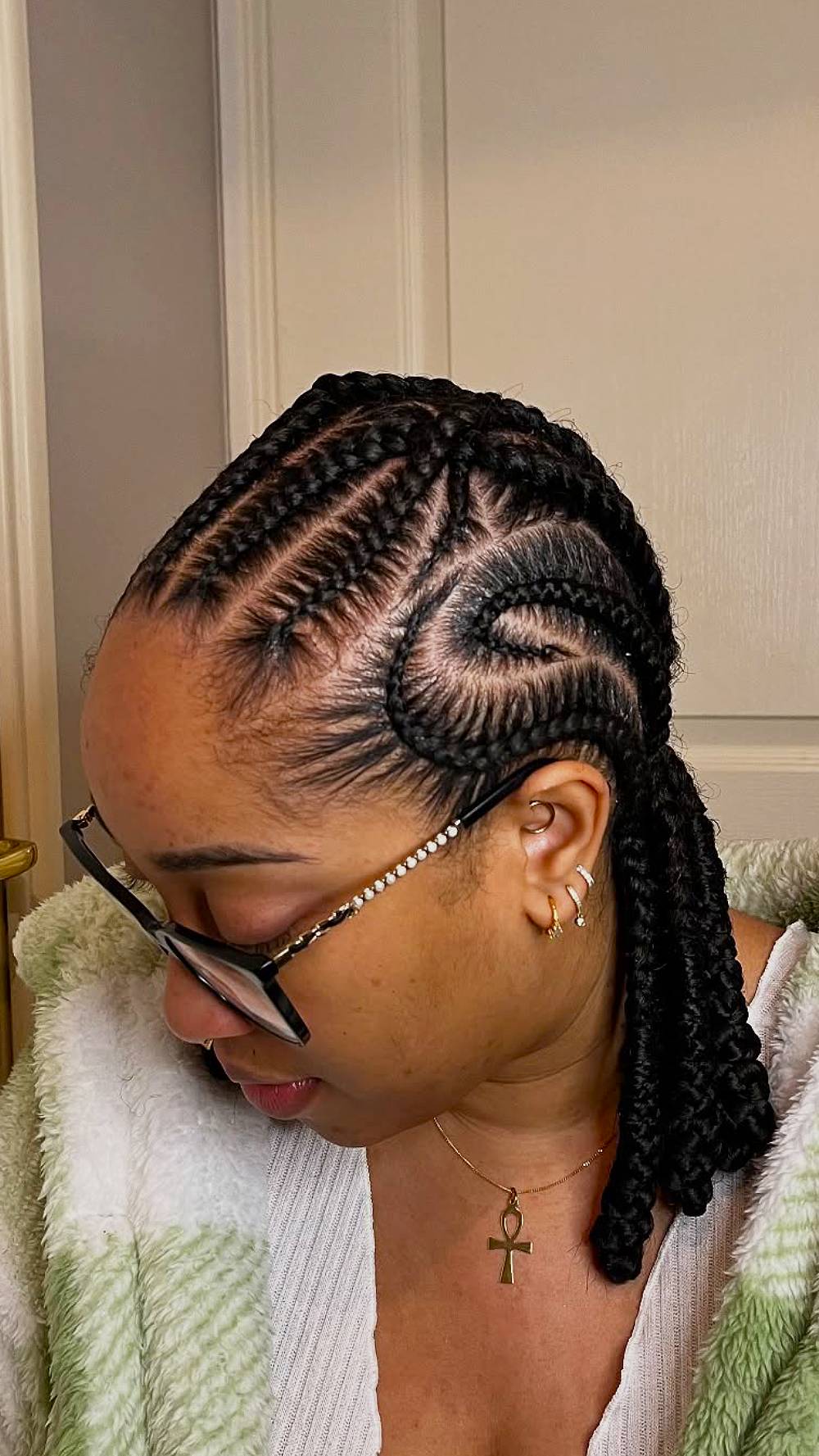 Intricate Swirling Cornrow Braids with Defined Patterns