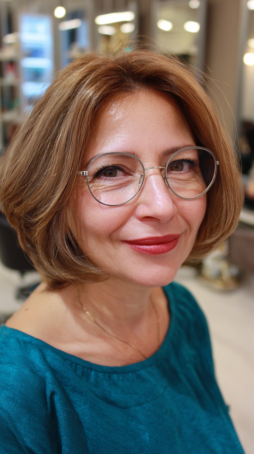 Layered Caramel Bob with Soft Contours