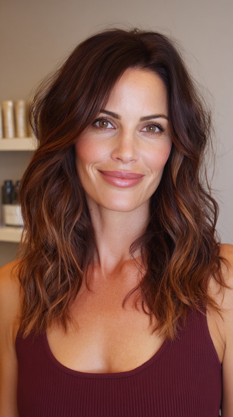 Lush Mid-Length Caramel Tresses with Soft Waves