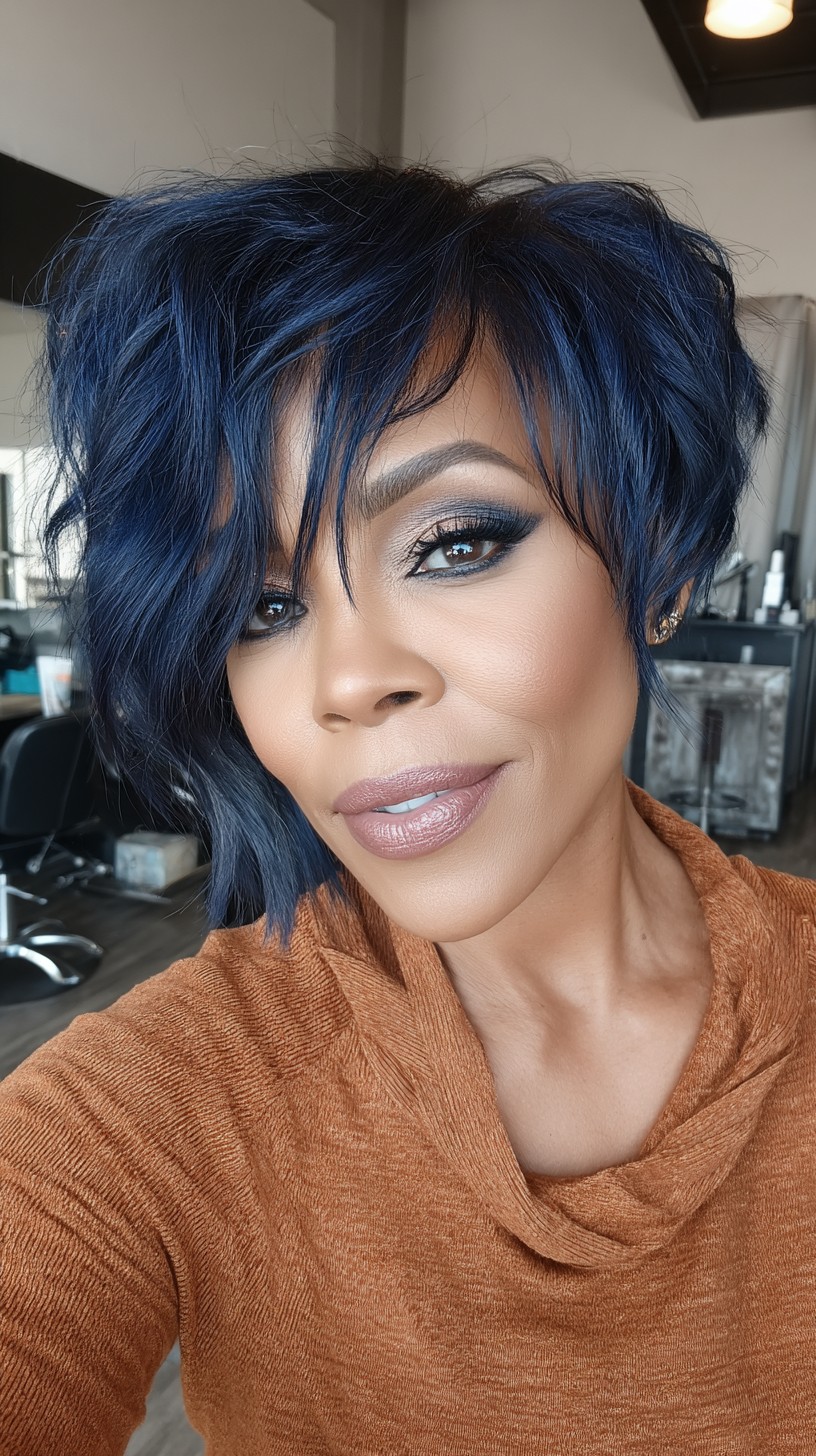 Top corto texturizado azul medianoche con flecos angulares