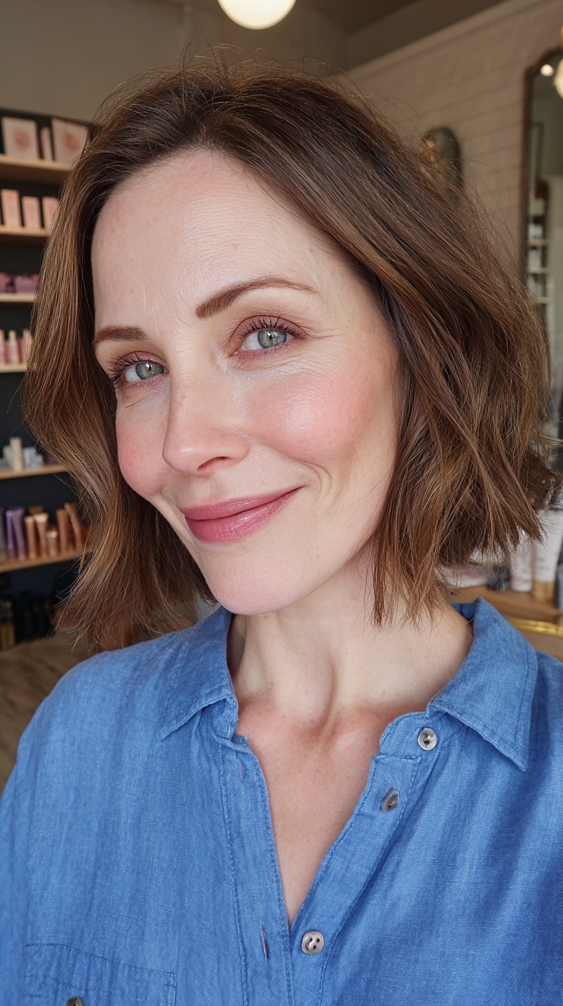 Modern Chestnut Bob with Soft Waves
