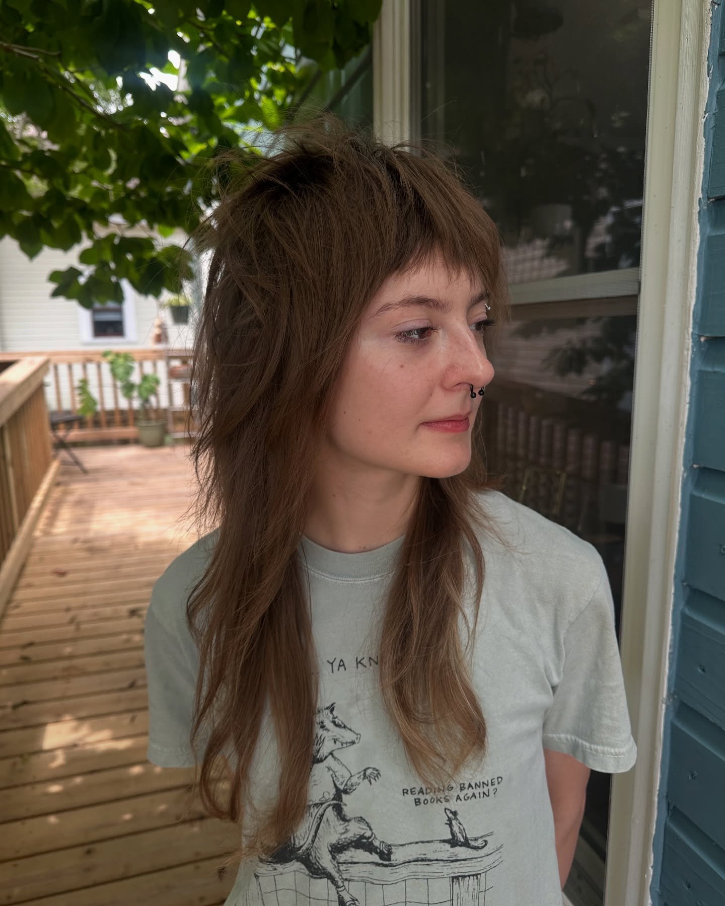 Natural Textured Mid-Length Shag with Subtle Bangs