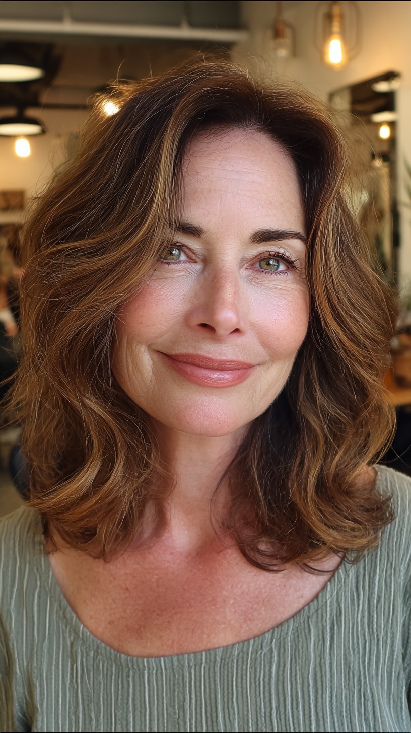 Natural Waves with Sun-Kissed Auburn Highlights