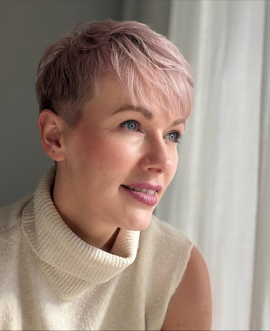 Pastel Pink Feathered Pixie Cut