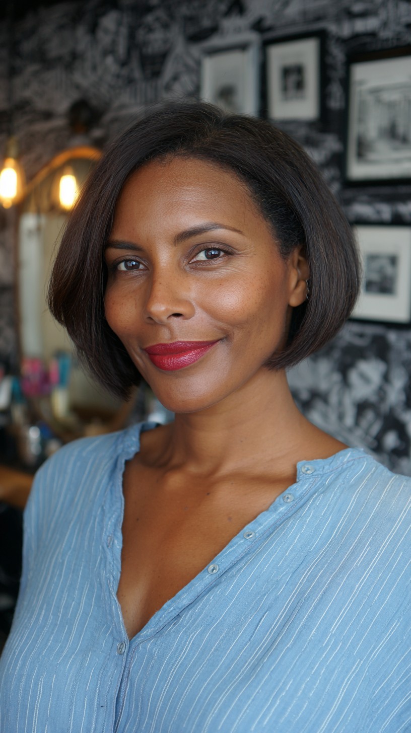 Polished Medium-length Brunette Bob with Slight Wave