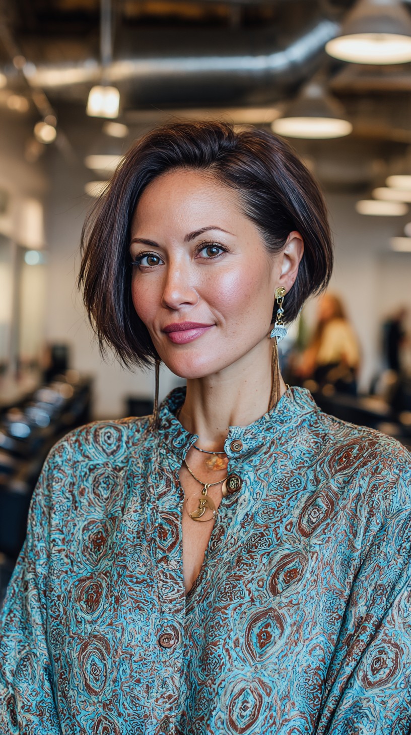 Refined Chestnut Bob with Subtle Highlights