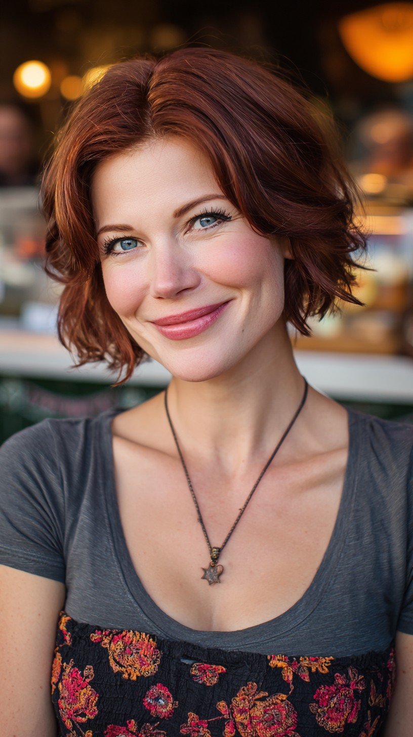 Rich Auburn Bob with Soft Curls