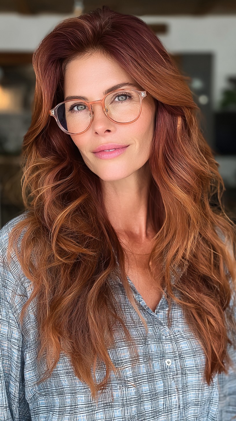 Rich Burgundy Waves with Glasses-Friendly Layers