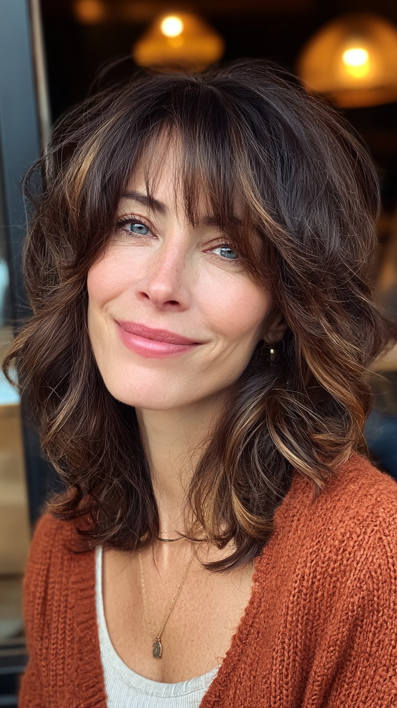 Rich Chestnut Waves with Soft Fringe