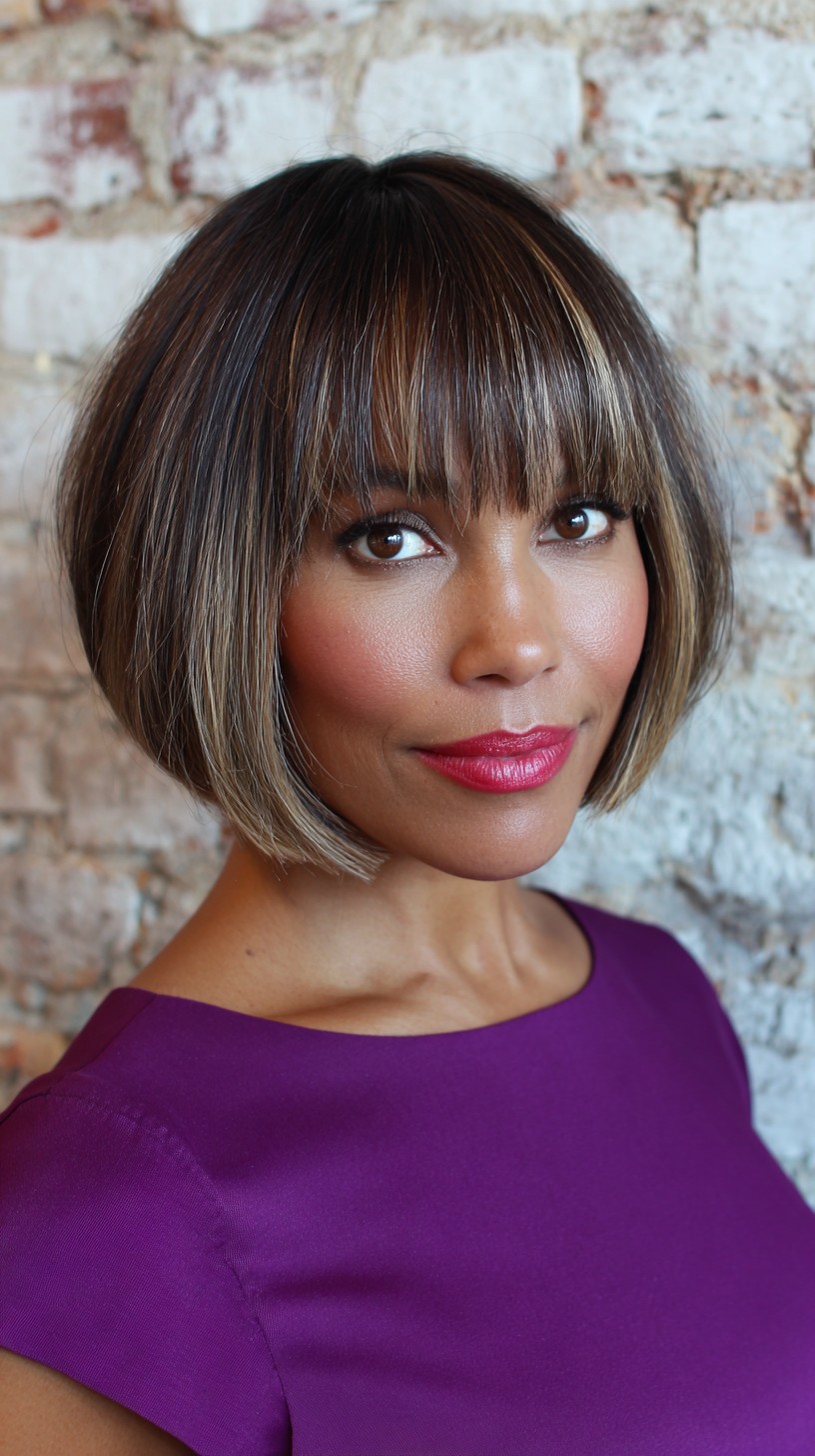 Sharp Contrast Bicolored Bob with Sleek Fringe