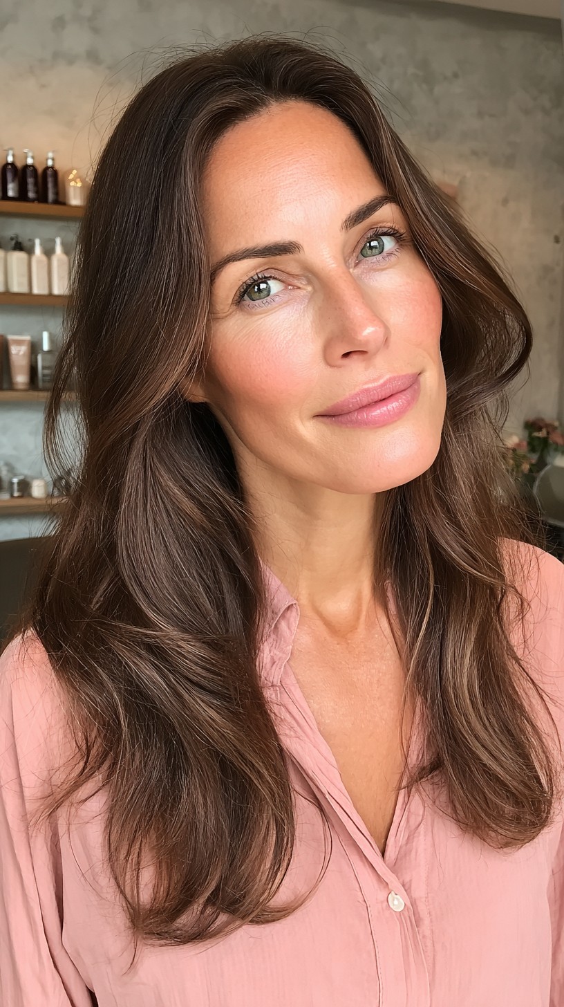 Sleek Chestnut Waves with Natural Gloss