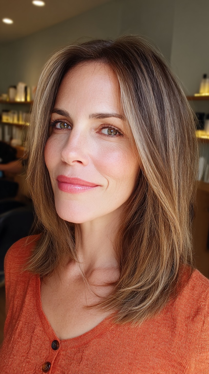 Sleek Mid-Length Cut with Soft Balayage Highlights