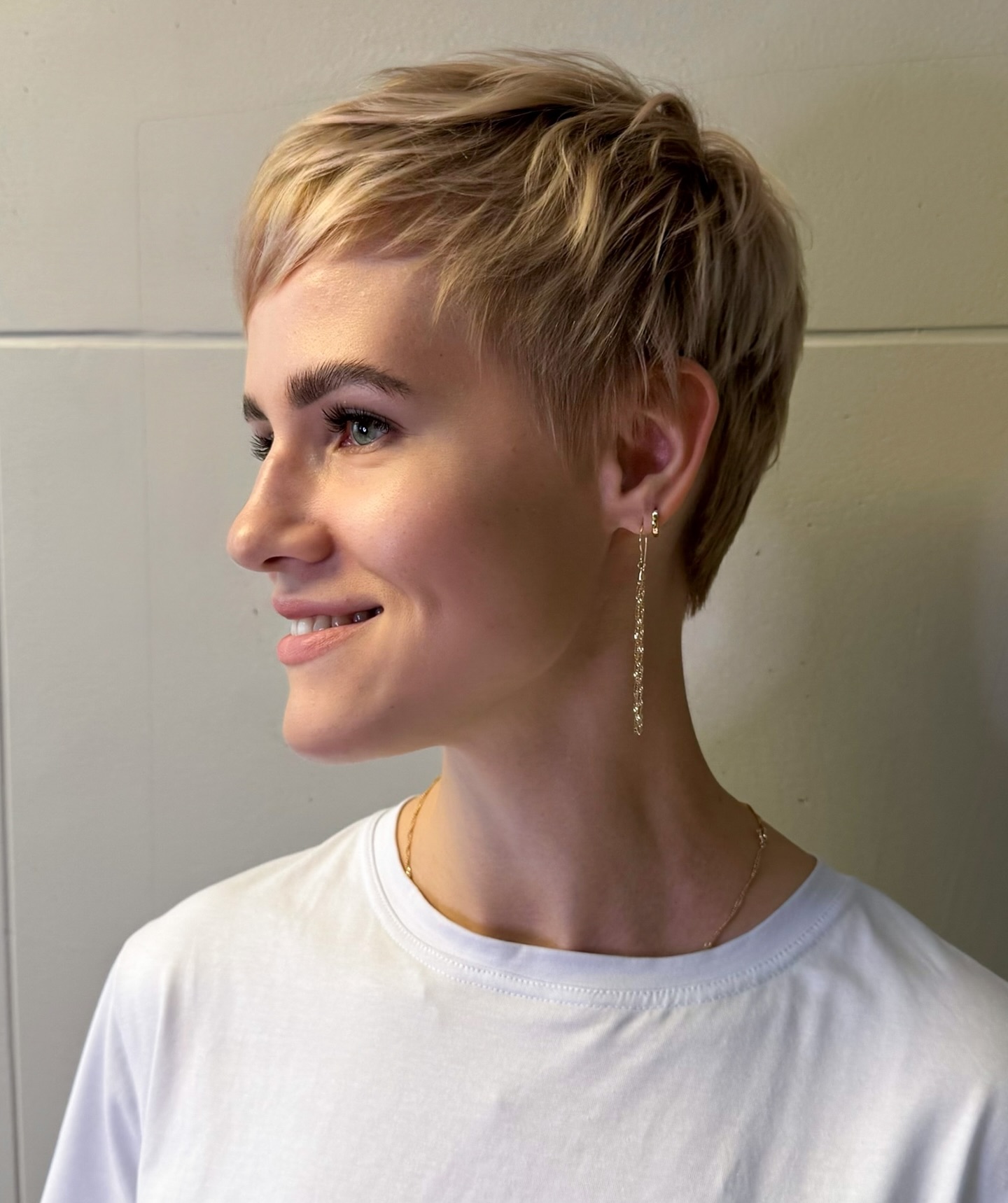 Soft Blonde Textured Pixie with Tapered Sides