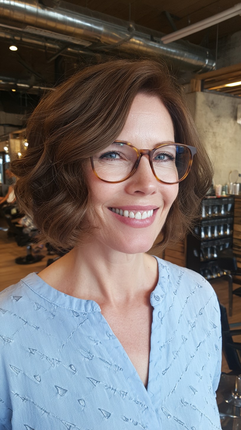 Soft Cinnamon Layered Bob with Rounded Volume