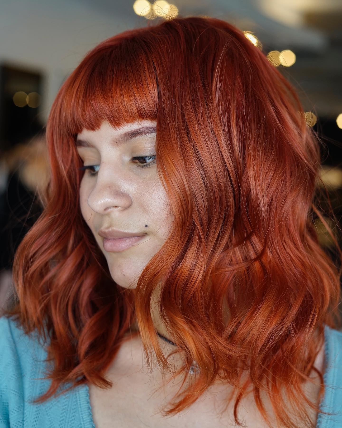 Soft Crimson Waves with Seamless Bangs