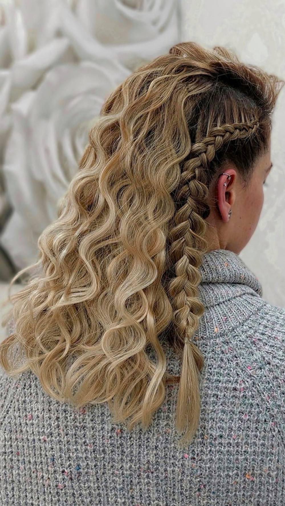 Stylish Curly Braided Half-Up Hairstyle